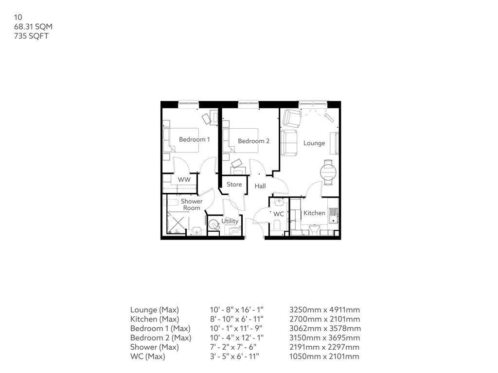 2 bedroom retirement property for sale - floorplan