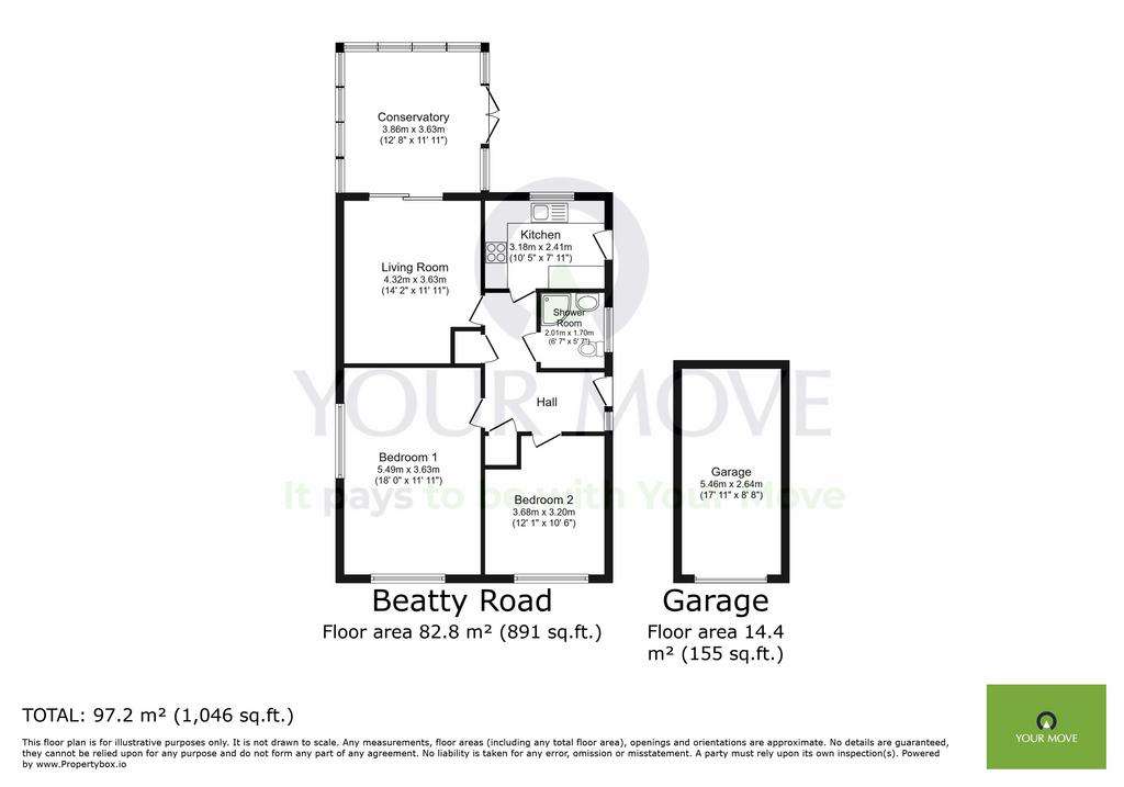 2 bedroom bungalow for sale - floorplan