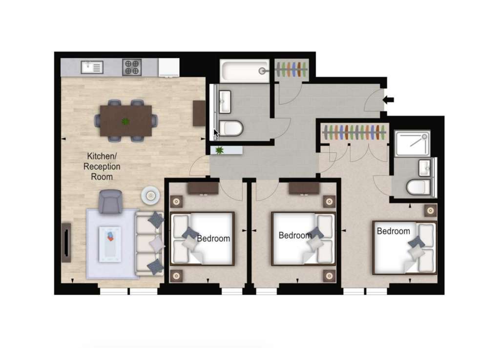 3 bedroom flat to rent - floorplan