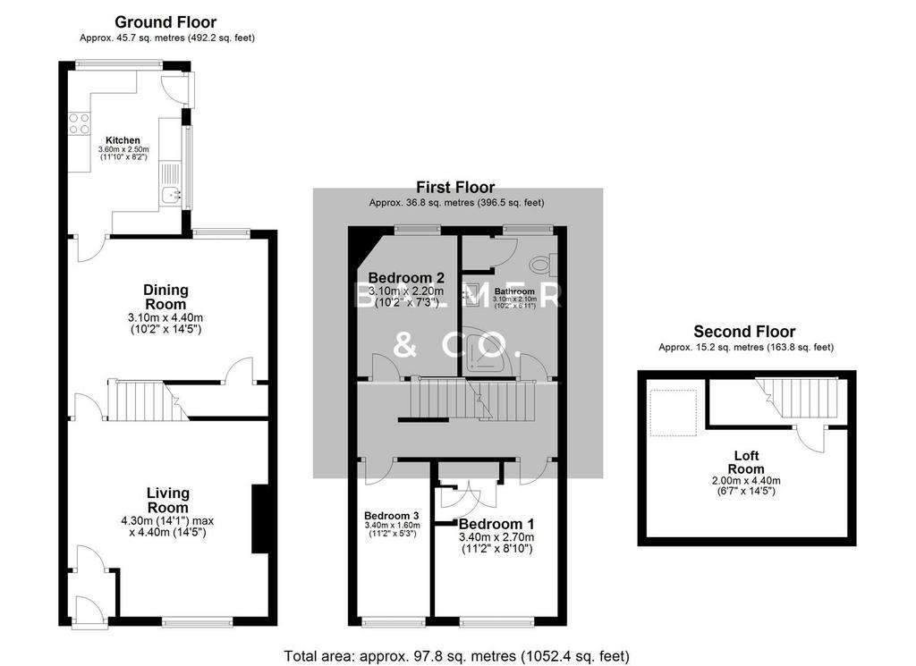 3 bedroom terraced house for sale - floorplan