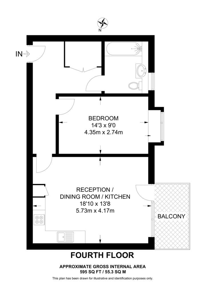 1 bedroom flat to rent - floorplan