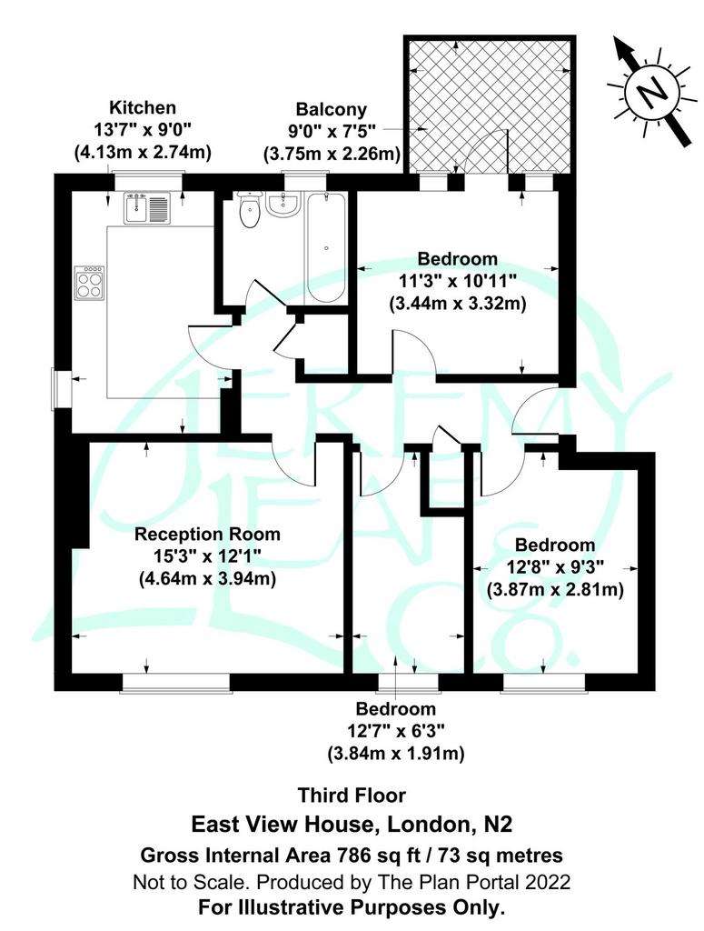 3 bedroom flat to rent - floorplan