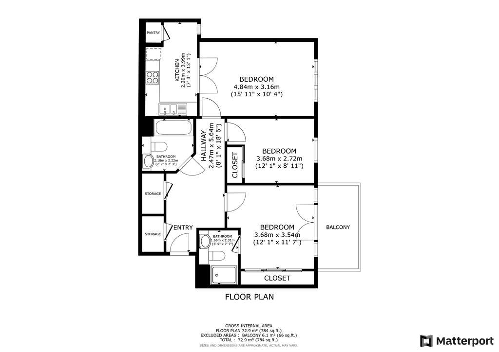 2 bedroom flat to rent - floorplan