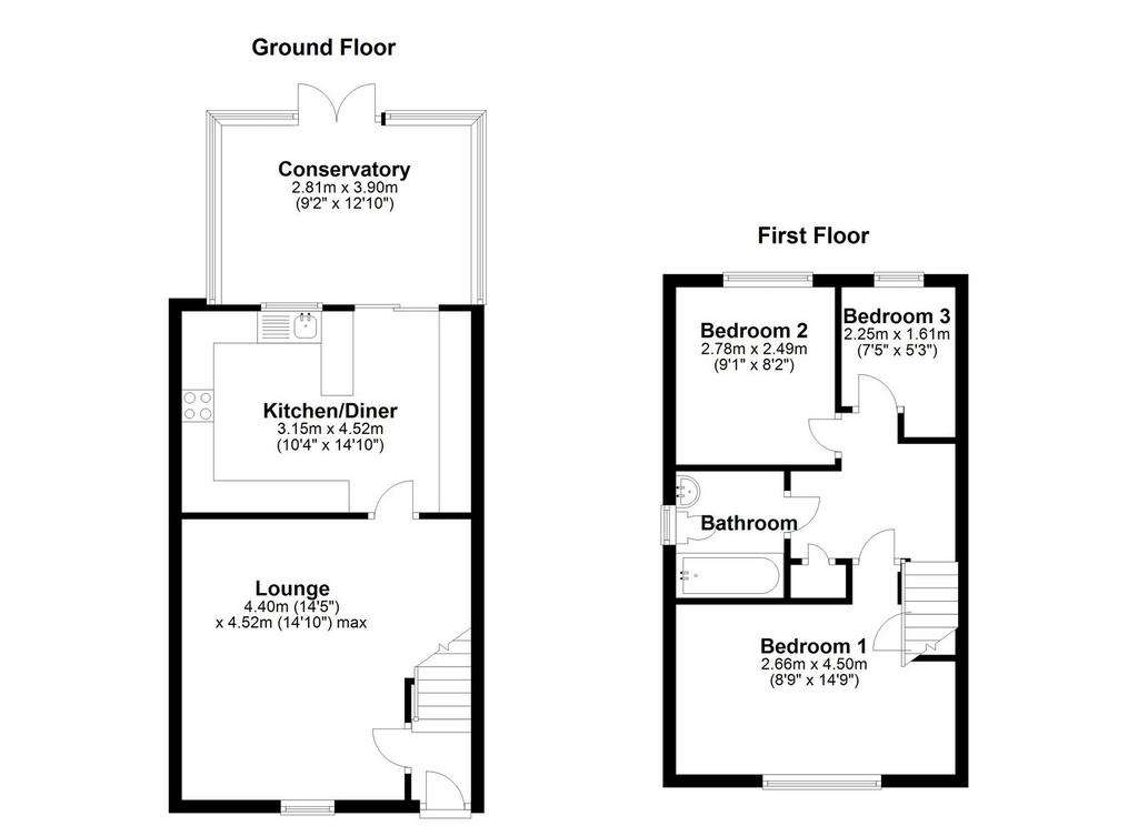 3 bedroom end of terrace house for sale - floorplan