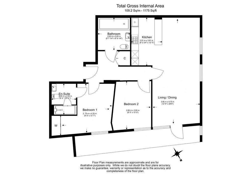 2 bedroom flat to rent - floorplan