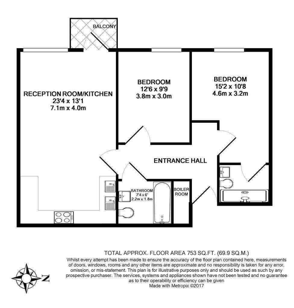 2 bedroom flat to rent - floorplan