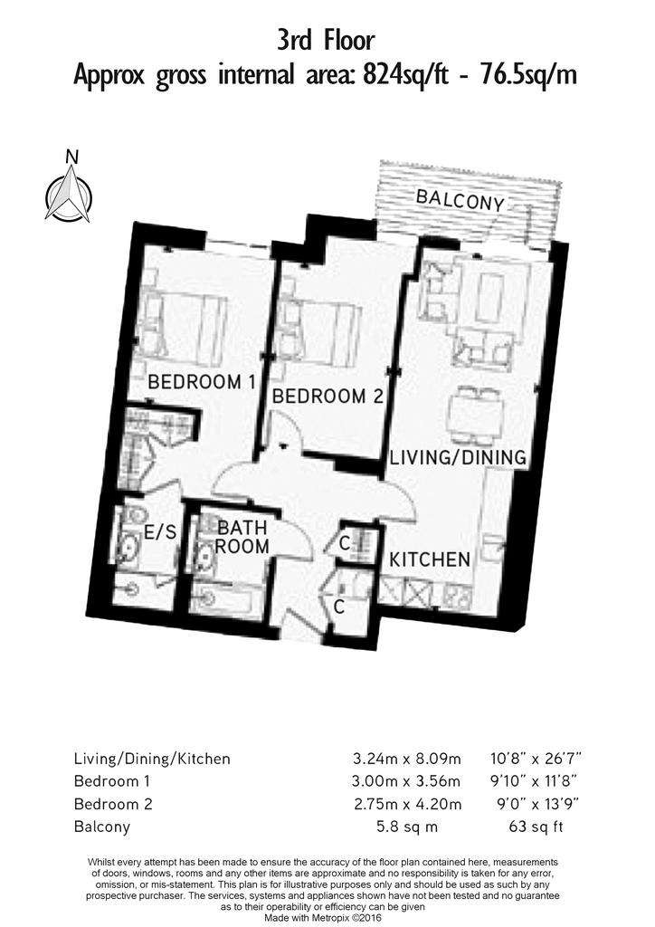 2 bedroom flat to rent - floorplan