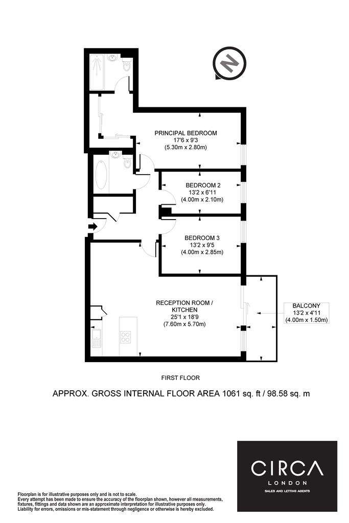 3 bedroom flat to rent - floorplan