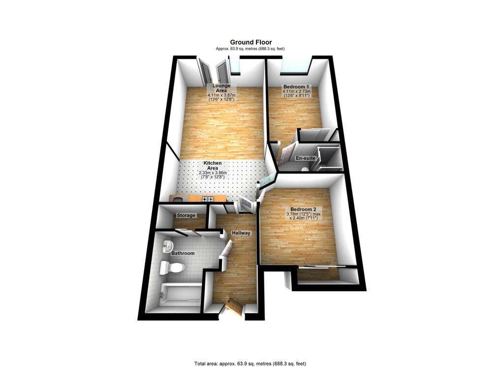 2 bedroom flat to rent - floorplan