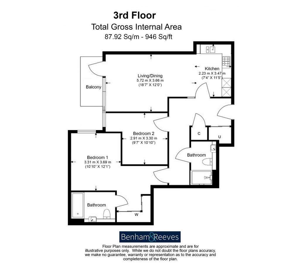 2 bedroom flat to rent - floorplan