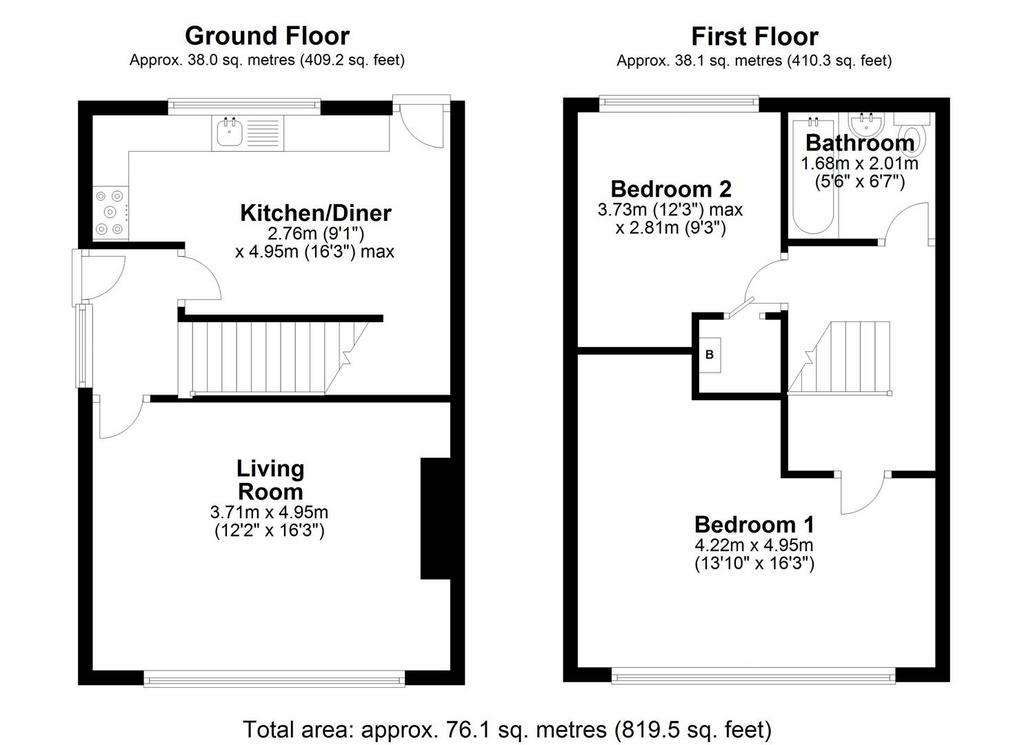 2 bedroom semi-detached house for sale - floorplan