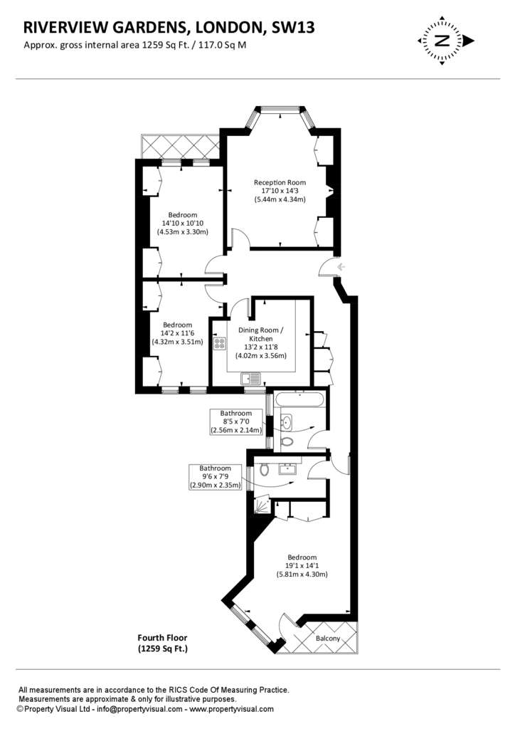 3 bedroom flat to rent - floorplan