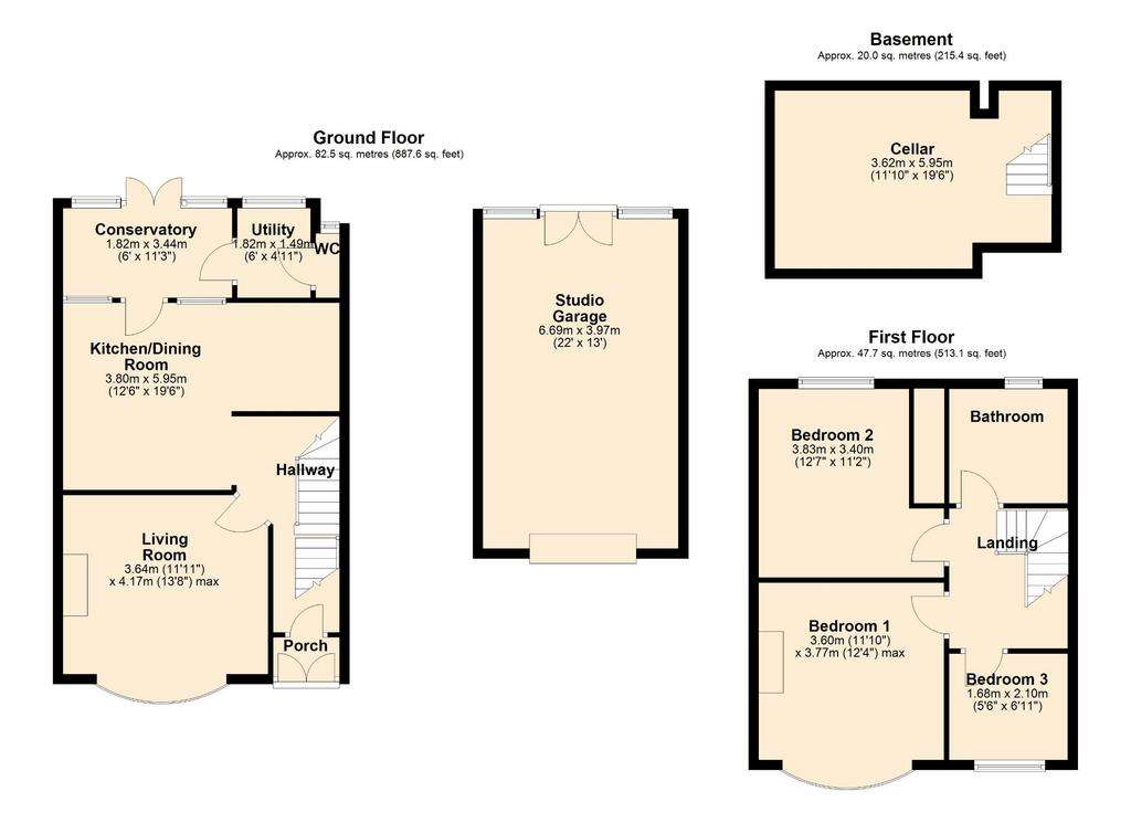 3 bedroom semi-detached house for sale - floorplan