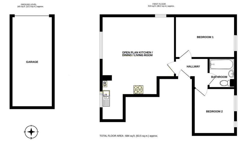 2 bedroom flat to rent - floorplan