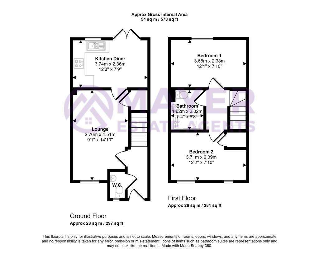 2 bedroom terraced house for sale - floorplan