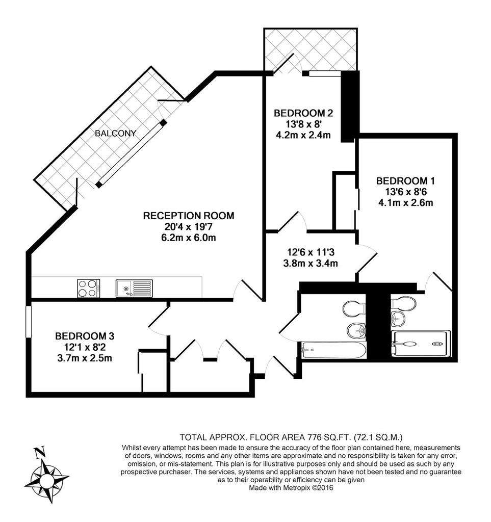 3 bedroom flat to rent - floorplan