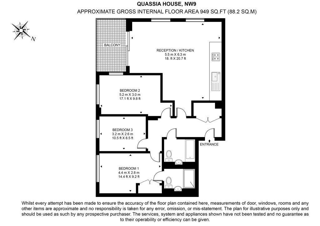 3 bedroom flat to rent - floorplan