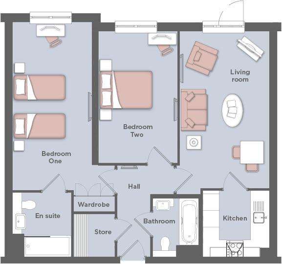 2 bedroom retirement property for sale - floorplan