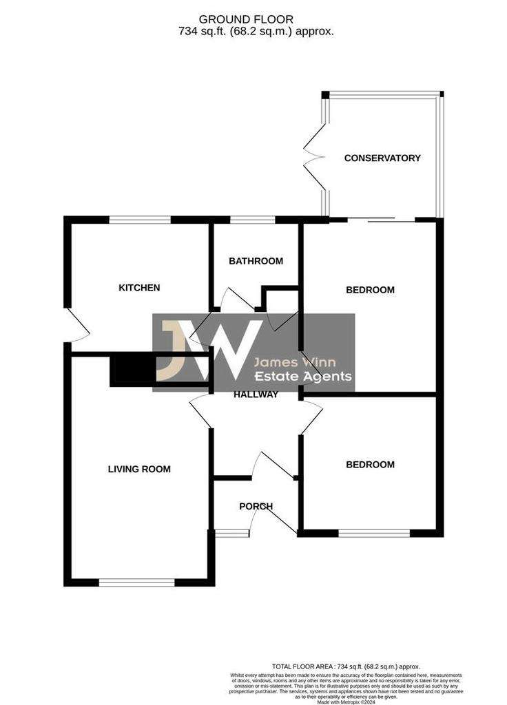 2 bedroom semi-detached bungalow for sale - floorplan