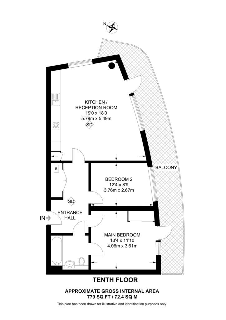 2 bedroom flat to rent - floorplan