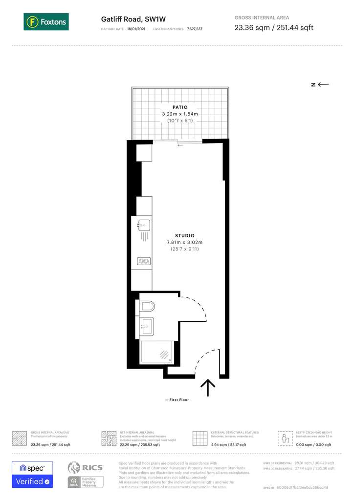 Studio flat to rent - floorplan