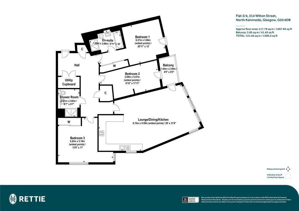 3 bedroom flat for sale - floorplan