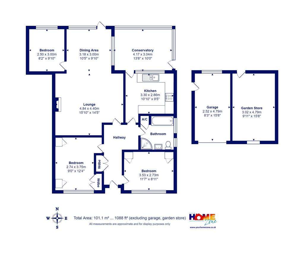 3 bedroom bungalow for sale - floorplan