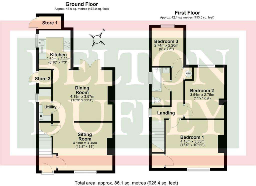 3 bedroom semi-detached house for sale - floorplan