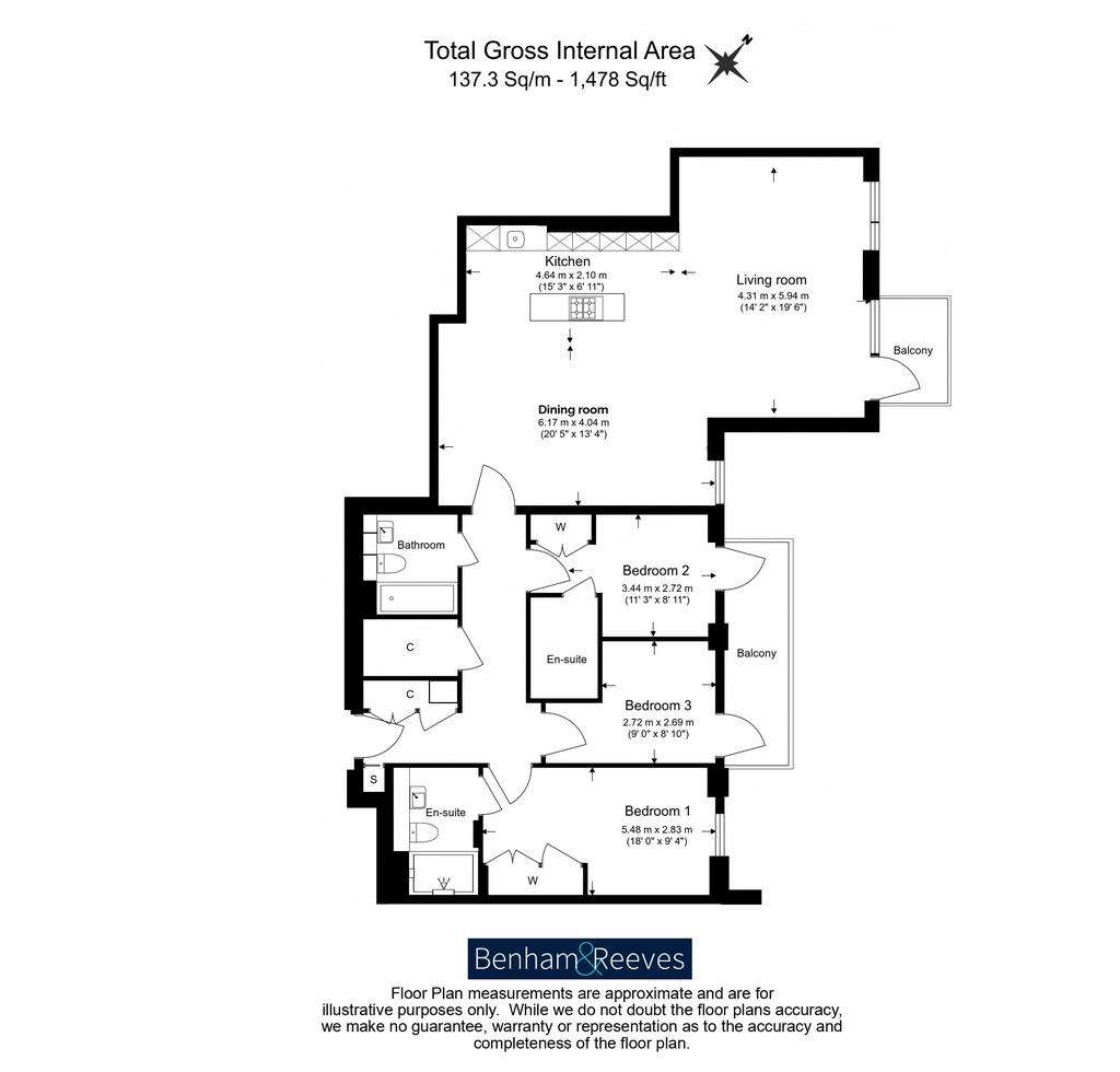 3 bedroom flat to rent - floorplan