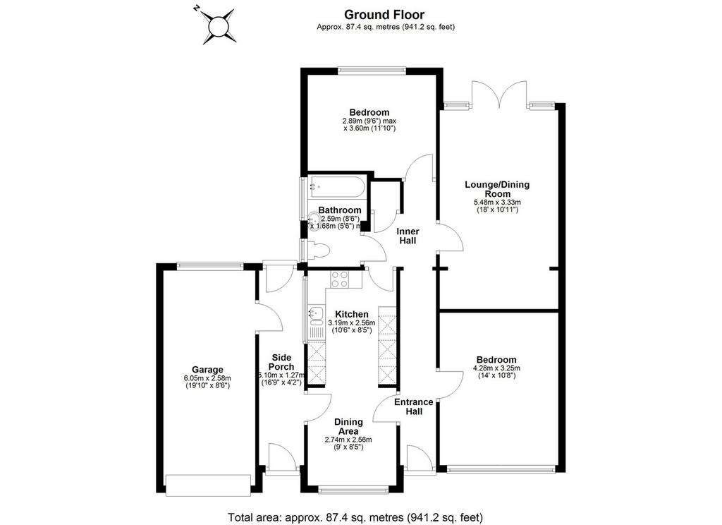 2 bedroom semi-detached bungalow for sale - floorplan