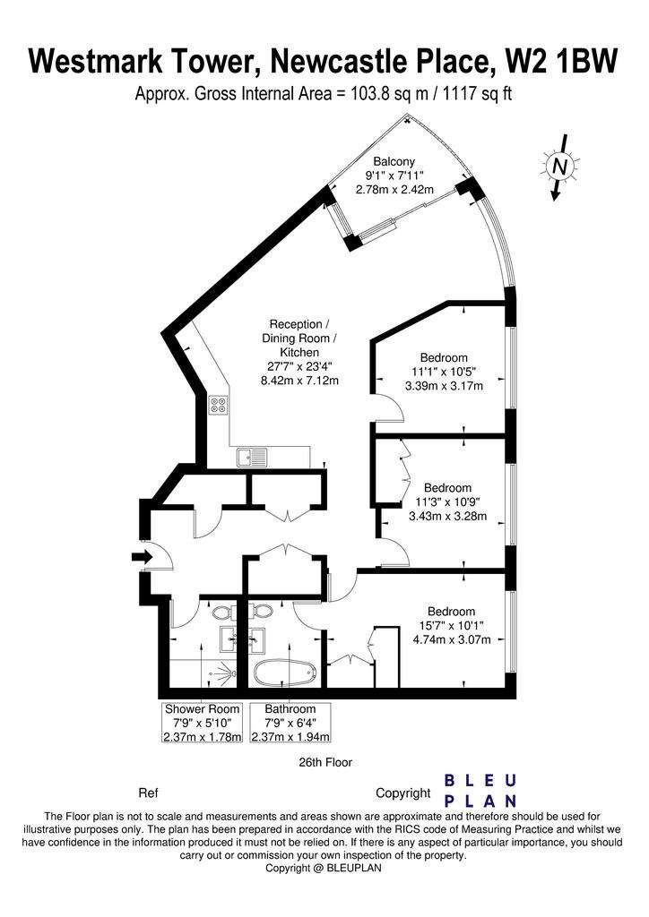 3 bedroom flat to rent - floorplan