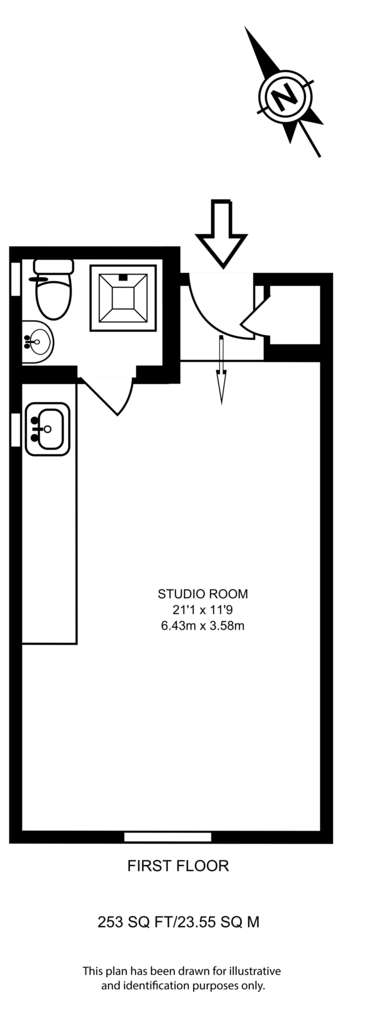 Studio flat to rent - floorplan