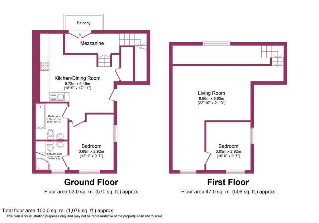 2 bedroom duplex apartment to rent - floorplan