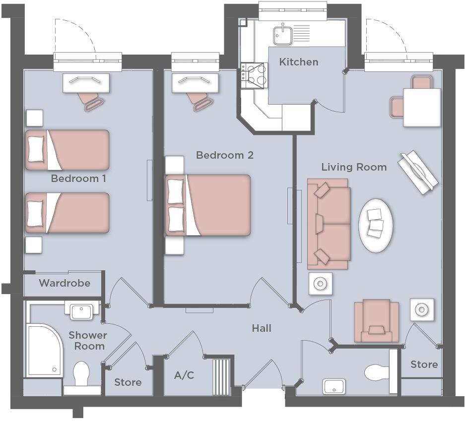 2 bedroom retirement property for sale - floorplan