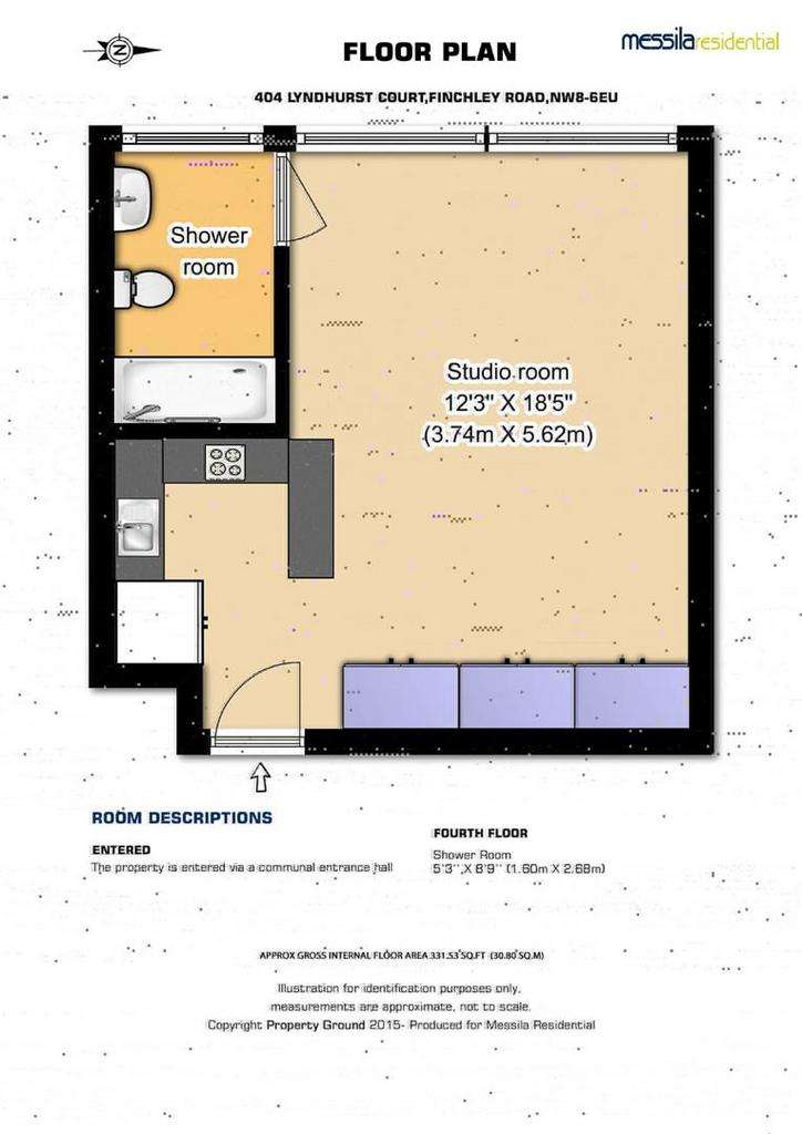 Studio flat to rent - floorplan