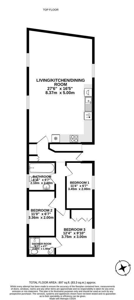 3 bedroom flat to rent - floorplan