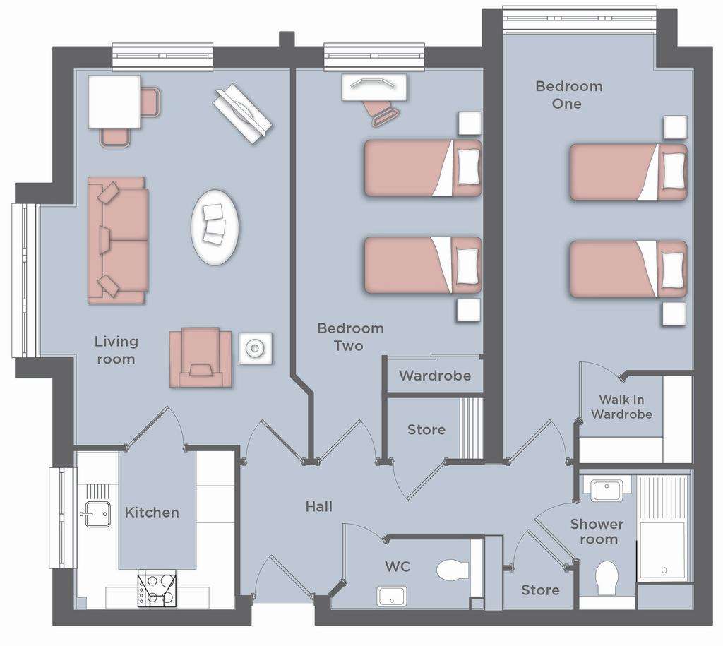 2 bedroom retirement property for sale - floorplan