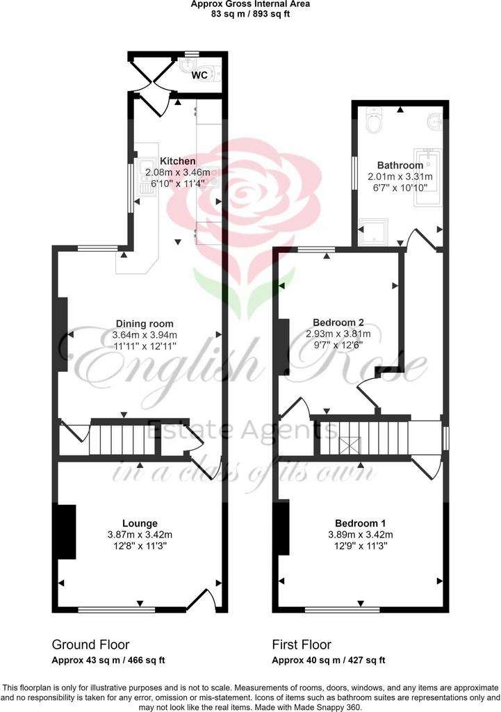 2 bedroom terraced house for sale - floorplan