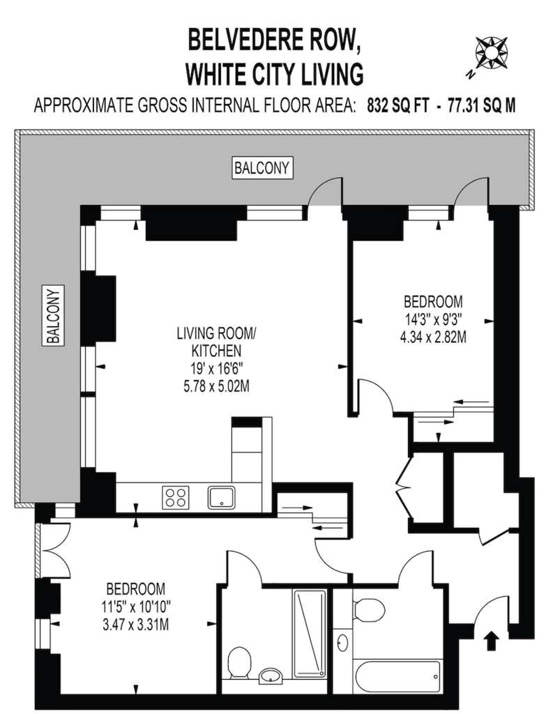 2 bedroom flat to rent - floorplan