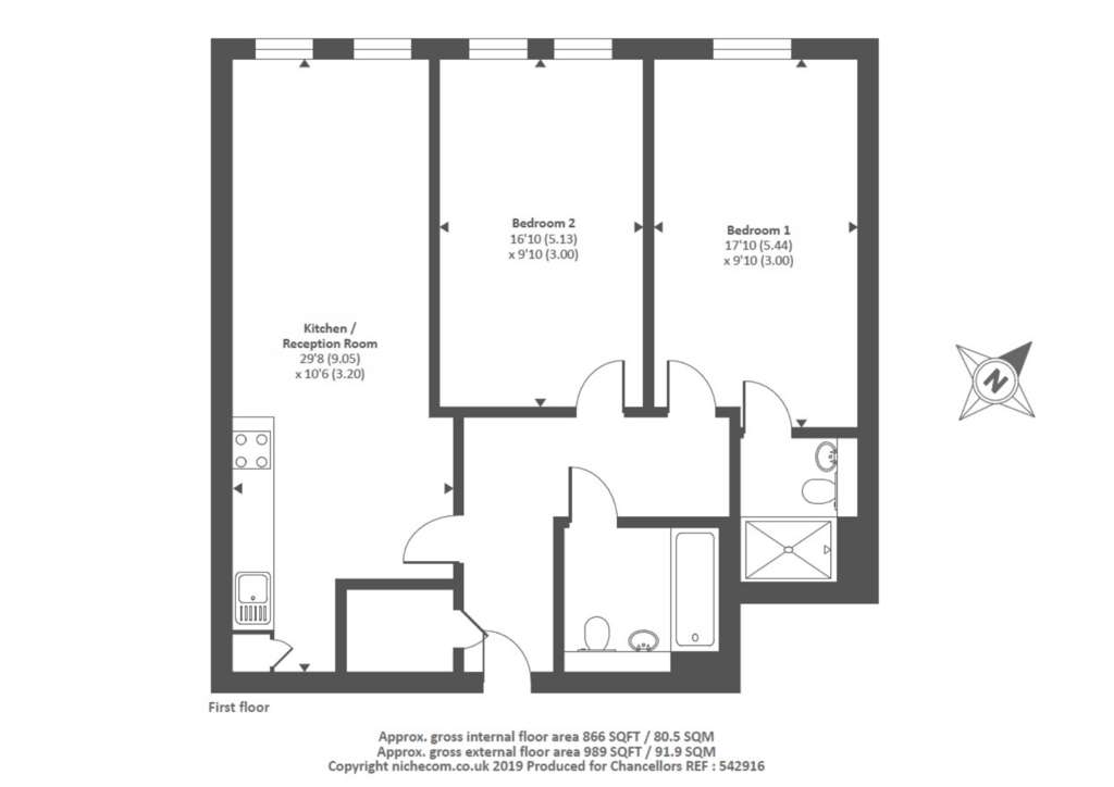 2 bedroom flat to rent - floorplan