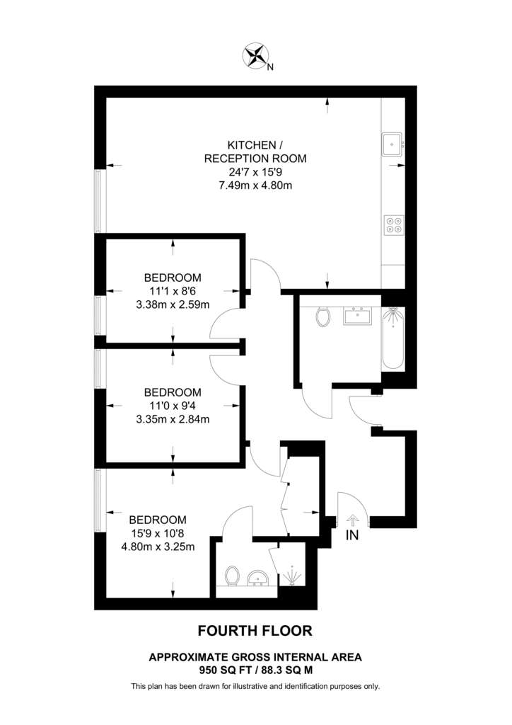 3 bedroom flat to rent - floorplan