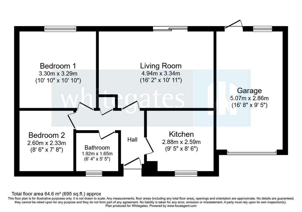 2 bedroom bungalow for sale - floorplan