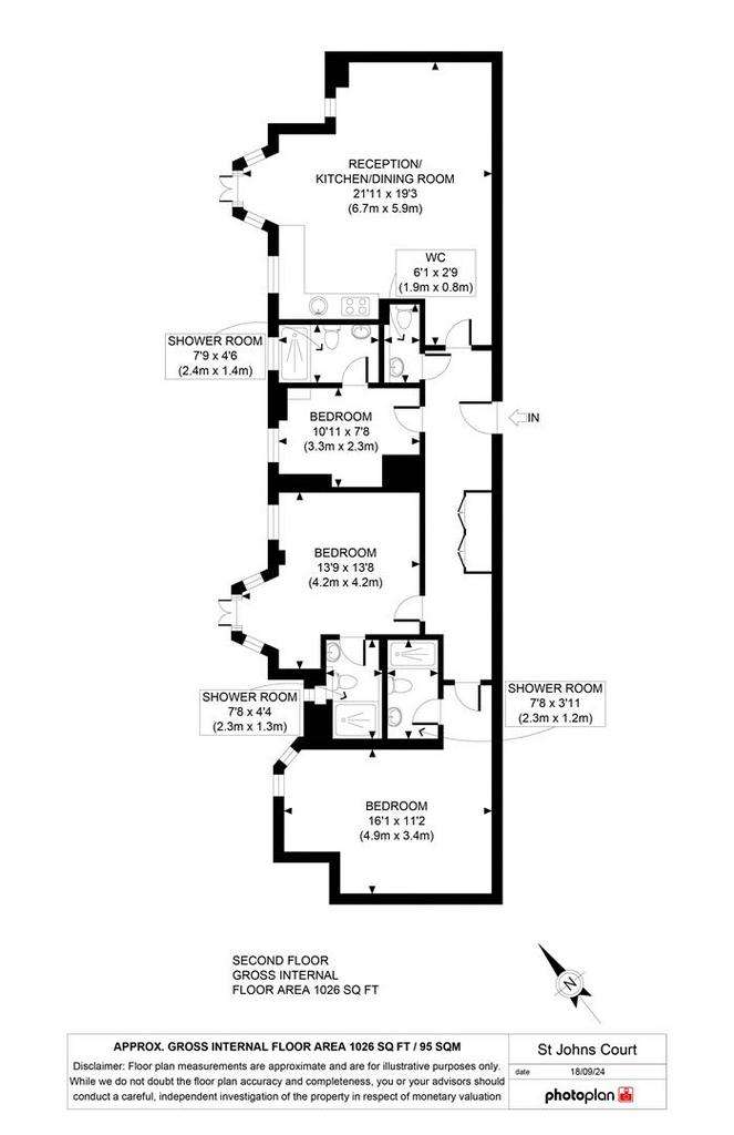 3 bedroom flat to rent - floorplan