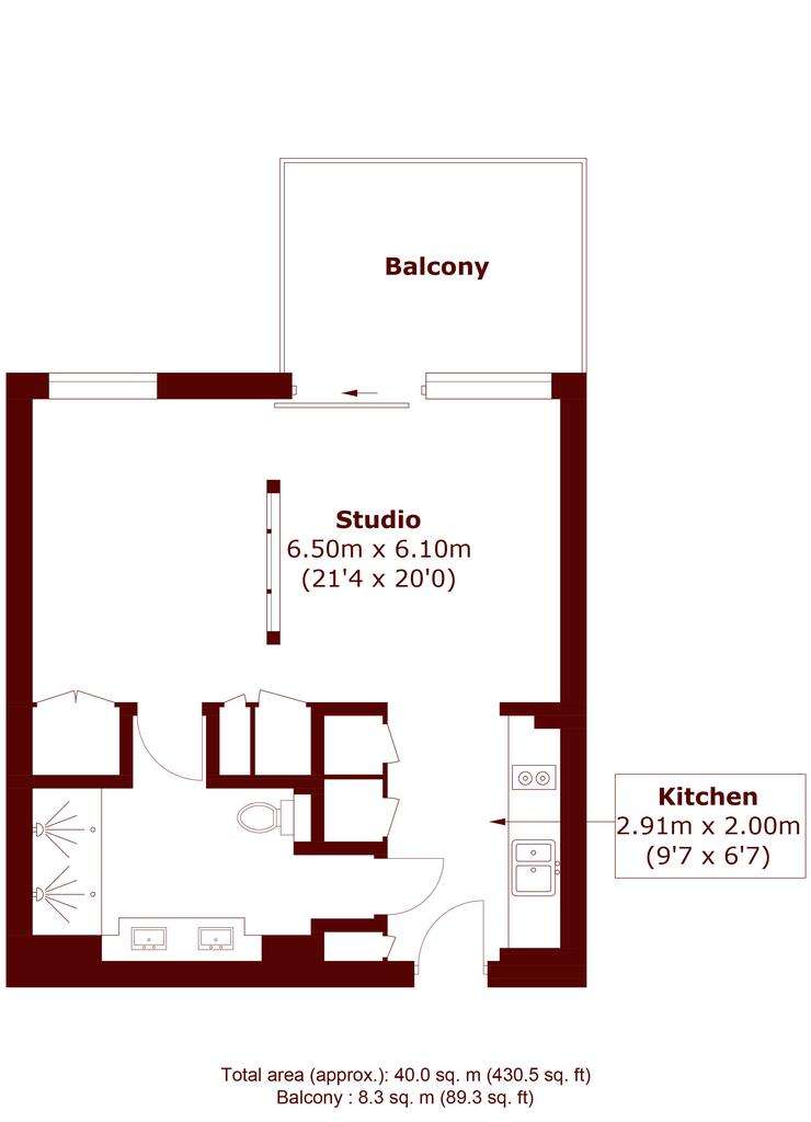 Studio flat to rent - floorplan