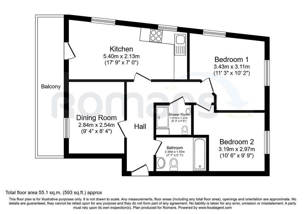 2 bedroom flat to rent - floorplan