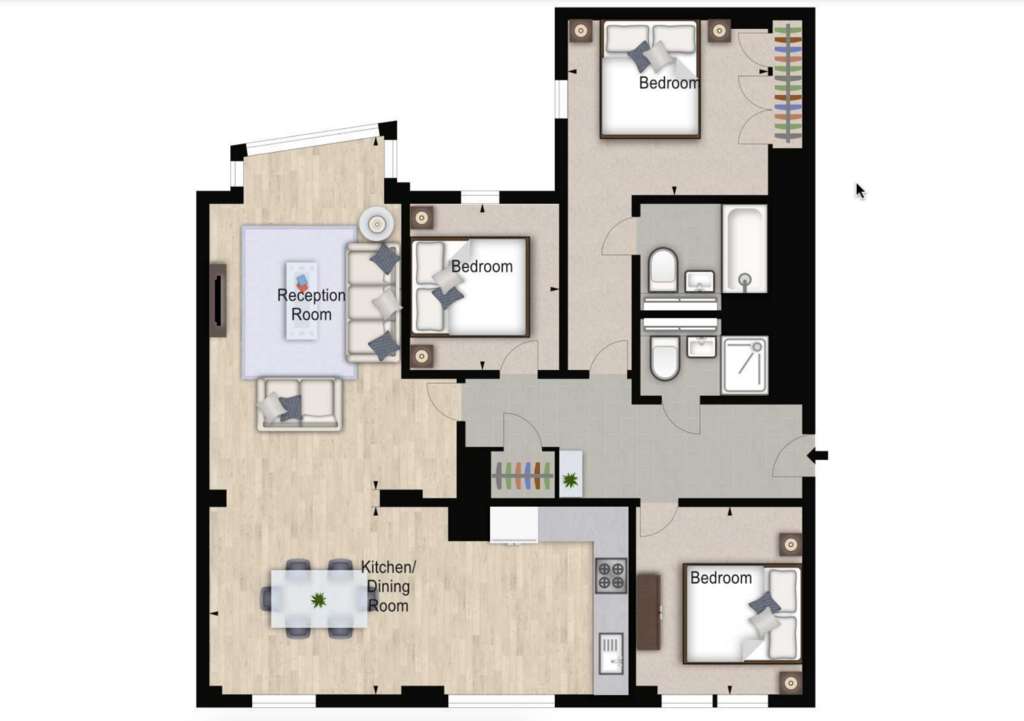 3 bedroom flat to rent - floorplan