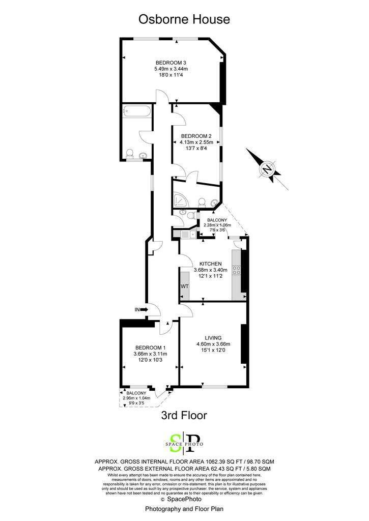 3 bedroom flat to rent - floorplan