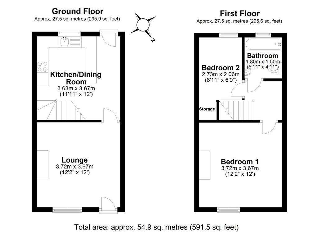 2 bedroom terraced house to rent - floorplan