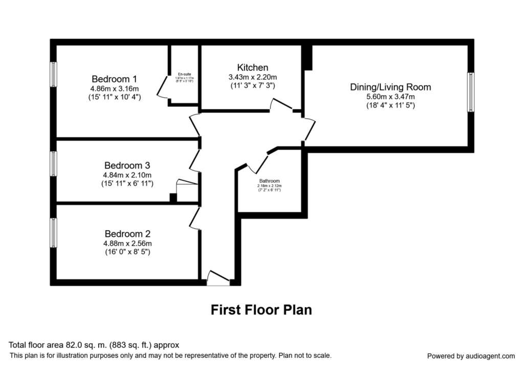 3 bedroom flat to rent - floorplan