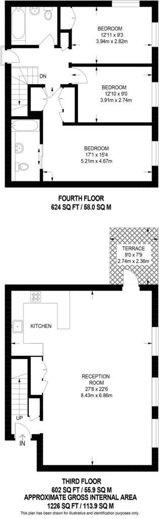 3 bedroom flat to rent - floorplan